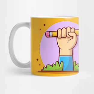 Cute Hand With Pencil Cartoon Vector Icon Illustration Mug